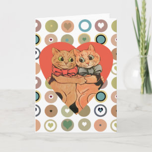Cartão De Festividades Vintage Wain Valentine Cat Couple Card