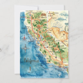 Cartão De Festividades Vintage Watercolor California Travel Map Art