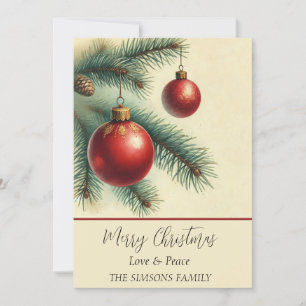 Cartão De Festividades Vintage Watercolor, Feliz de Natal e brilhante
