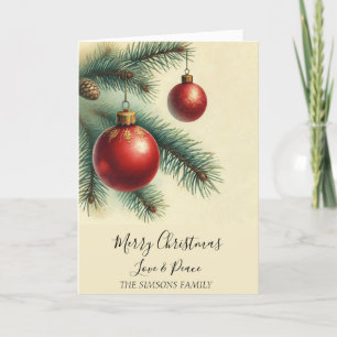 Cartão De Festividades Vintage Watercolor, Feliz de Natal e brilhante