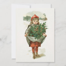 Vintage Watercolor Girl Carregando A Tree Christma