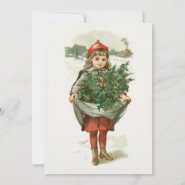 Cartão De Festividades Vintage Watercolor Girl Carregando A Tree Christma