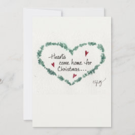 Cartão De Festividades Vintage Watercolor Hearts vem para casa no Natal