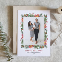 Vintage Watercolor Poinsettia e Greenery Foto