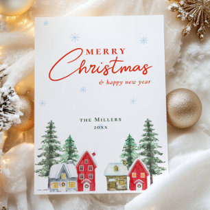 Cartão De Festividades Vintage Watercolor Red Christmas