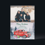 Cartão De Festividades Vintage Watercolor Red Christmas Truck Party<br><div class="desc">Uma floresta serena de aquarelas em tons azuis e aqua define a cena de um caminhão vermelho vintage cheio de presentes para o período de férias neste cartão de saudação de Natal. Adicione sua própria foto no topo. O reverso repete o fundo aquarela sem o caminhão. É uma forma festiva...</div>