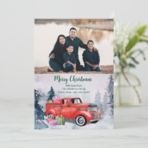 Vintage Watercolor Red Christmas Truck Party
