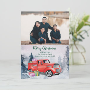 Cartão De Festividades Vintage Watercolor Red Christmas Truck Party