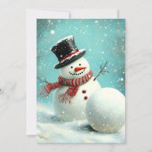 Cartão De Festividades Vintage Whimsical Winter Snowman Joy