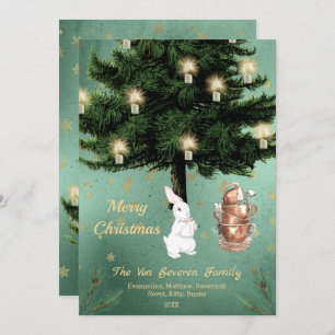 Cartão De Festividades Vintage White Rabbit Tea Party Christmas Flat