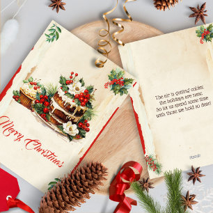 Cartão De Festividades Vintage Winter Berries Botânico Feliz Natal