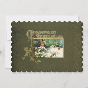 Cartão De Festividades Vintage Winter Cena e Saudação de Natal