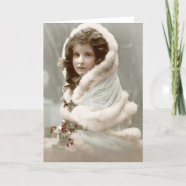 Cartão De Festividades Vintage Winter Christmas Girl