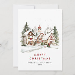 Cartão De Festividades Vintage Winter Town Christmas Tree Corporate