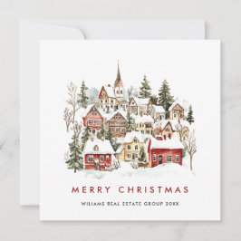 Cartão De Festividades Vintage Winter Town Christmas Tree Corporate