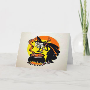 Cartão De Festividades Vintage Witch Cauldron Halloween Card