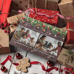 Cartão De Festividades Vintage Wood 2 Photo Seasons Saudações