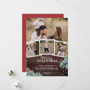 Cartão De Festividades Vintage Wood Snow Felry Christmas 4 Photo Collage