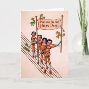 Cartão De Festividades Vintage Wooden Dolls Christmas Card
