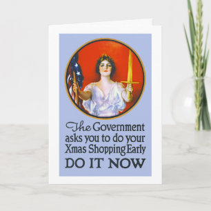 Cartão De Festividades Vintage World War I Christmas Shopping Card