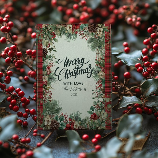 Cartão De Festividades Vintage Xadrez Natal (Criador carregado)