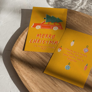 Cartão De Festividades Vintage Yellow Red Truck Tree Natal Não Foto