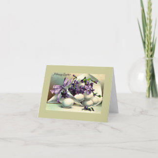 Cartão De Festividades Vintagem de Violetas e Ovos de felz pascoa
