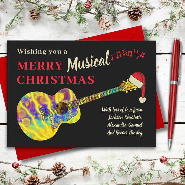 Cartão De Festividades Violão de Natal Rock and Roll (Rock and roll guitar christmas custom holiday greetings card for guitarist musician & music teacher)