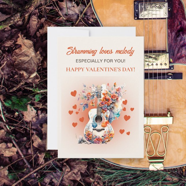 Cartão De Festividades Violão Romântico ama Dia de os namorados melodia (Guitar Valentine's Day card)