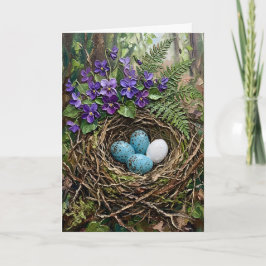Cartão De Festividades Violetais Inspiração de Primavera Ninho de Pássaro