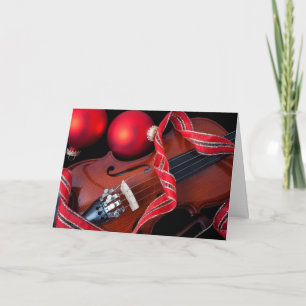 Cartão De Festividades Violin and red christmas ornaments
