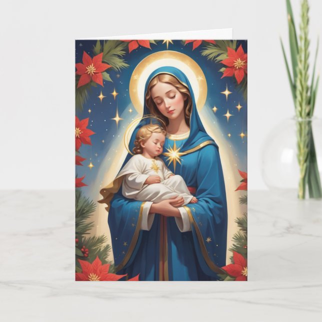 Cartão De Festividades Virgem Abençoada Mary Católica Tradicional (Frente)