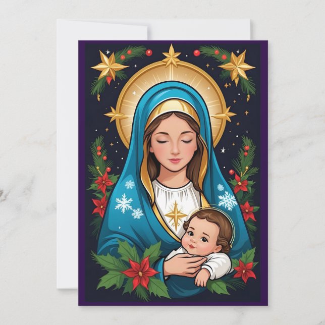 Cartão De Festividades Virgem Católica Romana Cristã Maria Natal (Frente)