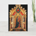 CARTÃO DE FESTIVIDADES VIRGEM COM CRIANÇAS, ÂNGULOS DOURADOS ARTE SAGRADO<br><div class="desc">Mestra medieval italiana de Fra Beato Angélico,  Florença - Itália .Rielaborada com uma brilhante pedra 3D.</div>