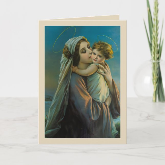 Cartão De Festividades Virgem Maria com Jesus Bebê, Arte Católica (Frente)