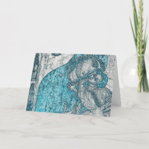 Cartão De Festividades Virgem Maria e Cristo Jesus Criança Vintage Azul