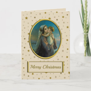 Cartão De Festividades Virgem Maria e Jesus bebê no Natal estrelado