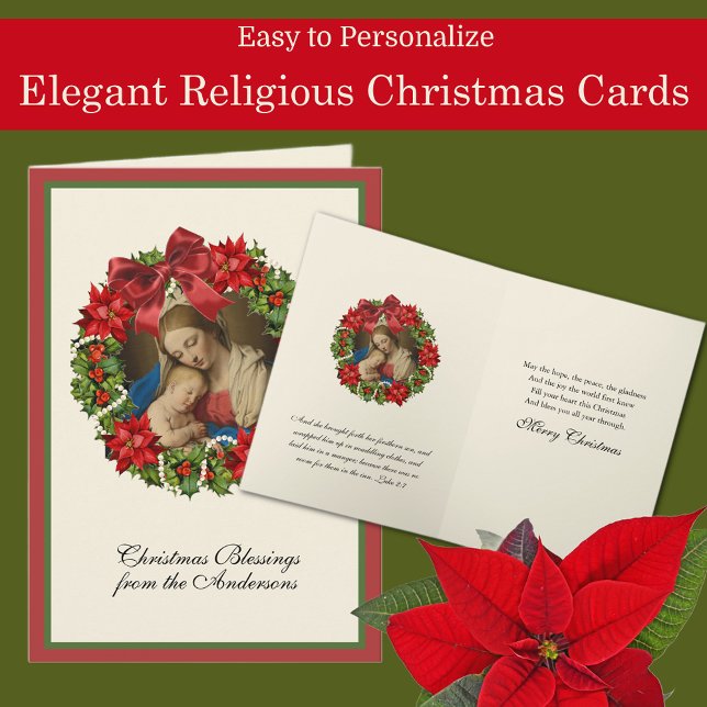 Cartão De Festividades Virgem religiosa Maria Jesus Joseph Floral (Traditional religious Christmas Cards with easy personalization )