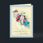 Cartão De Festividades Virgem Religiosa Mary Flores Aniversário Católico<br><div class="desc">Esta é uma bela safra da Cruz Marian da Virgem Abençoada Maria,  o rosário sagrado e um buquê floral vintage sobrepostos em um lugar vintage. Perfeito para a formatura ou qualquer ocasião especial.  Todo o texto e as fontes no cartão podem ser modificados.</div>