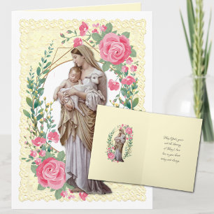 Cartão De Festividades Virgem Religiosa Mary Rosas Rosa Jesus