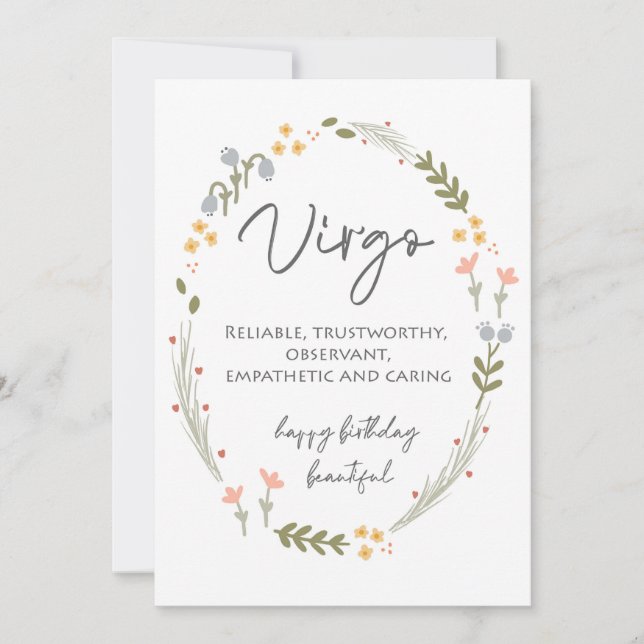 Cartão De Festividades Virgo Happy Birthday Card Heart Virgo Gift (Frente)
