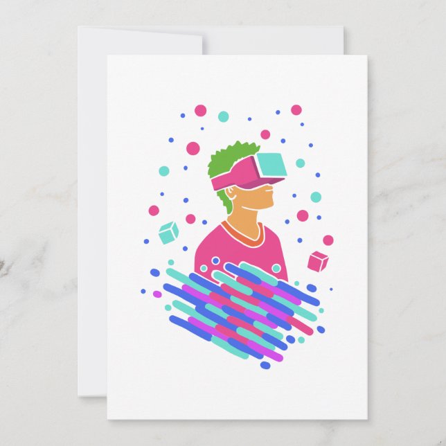 Cartão De Festividades Virtual Reality Vaporwave - 80s 90s estilo Retroat (Frente)