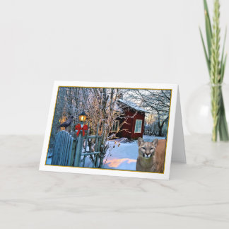 Cartão De Festividades Visitantes da Noite de Natal (puma e corvo)