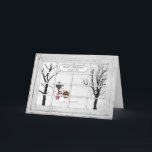 Cartão De Festividades Vista-Janela do boneco de neve - Natal - amigo<br><div class="desc">Vista do boneco de neve fora da placa de janela velha quando nevar. Veja outras categorias com a mesma imagem</div>
