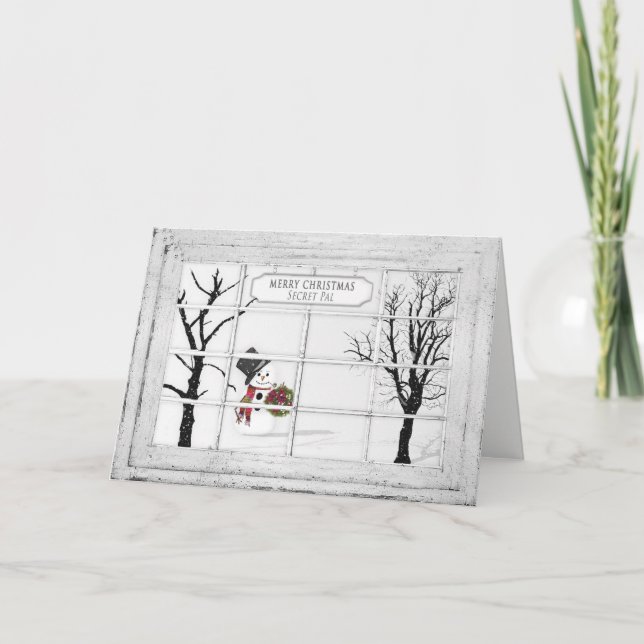Cartão De Festividades Vista-Janela do boneco de neve - Natal - amigo (Frente)