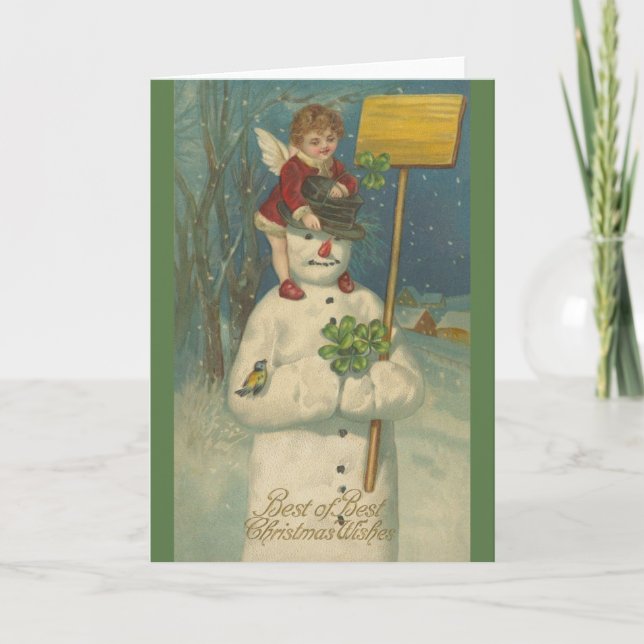 Cartão De Festividades Vititoriano Snowman e Angel Christmas Card (Frente)