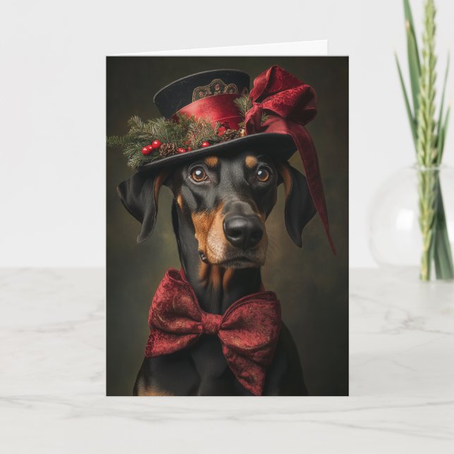 Cartão De Festividades Vitoriano Doberman Natal (Frente)