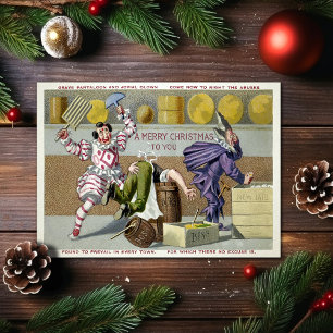 Cartão De Festividades Vitoriano Palhaça de Natal