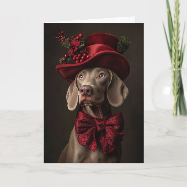 Cartão De Festividades Vitoriano Weimaraner Natal (Frente)