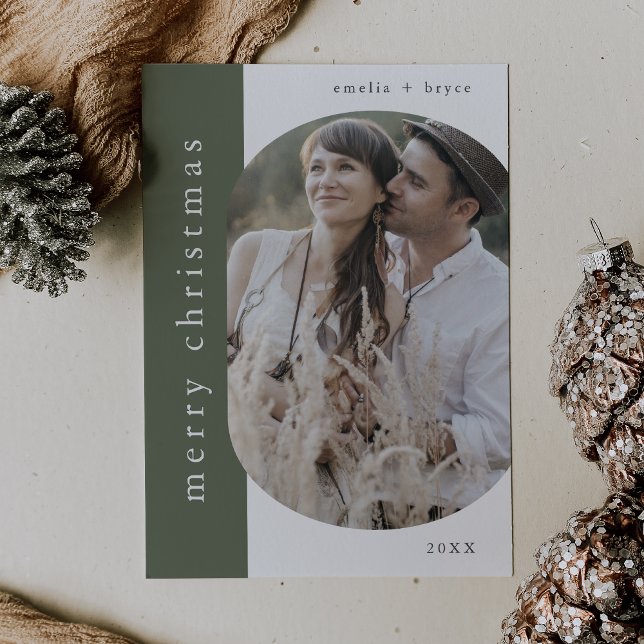 Cartão De Festividades Viva o Natal do Emana Verde (EMELIA Green Xmas Greeting Photo Merry Christmas Holiday Card)